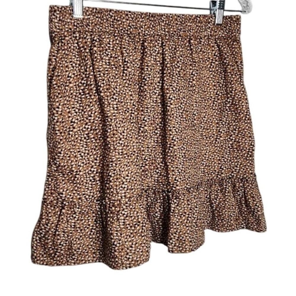 Tahari LinenWomen M Flared Mini Skirt Animal Print Ruffled Leopard Cottage Core